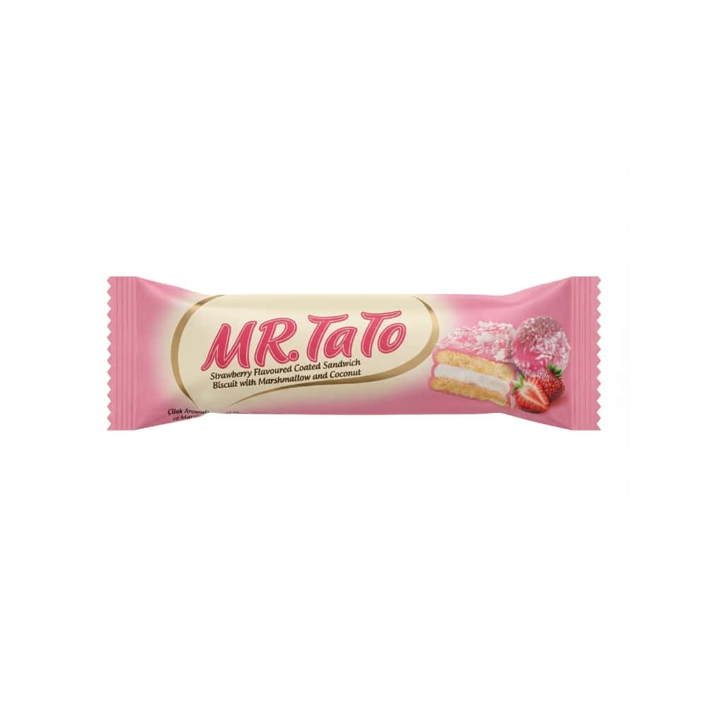 Galletas de vainilla rellenas de malvavisco y cubiertas de fresa y coco MR. Tato Roz (50 g / 1.76 oz) - Miniatura 1