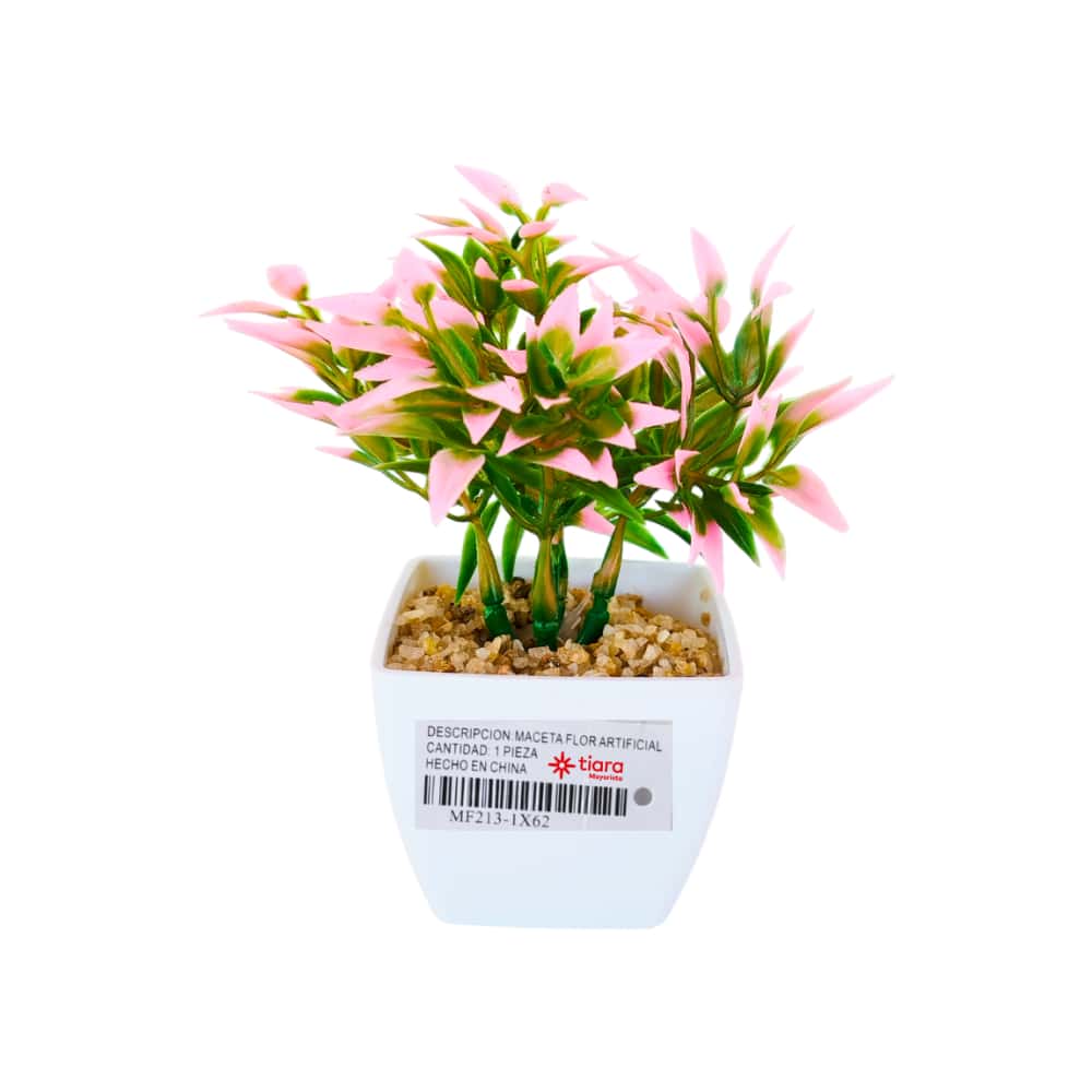 Maceta con plantas artificial verde y rosado Tiara - Miniatura 2