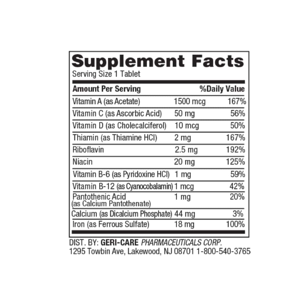 Multivitaminas con hierro Gericare (100 tabletas) - Miniatura 2