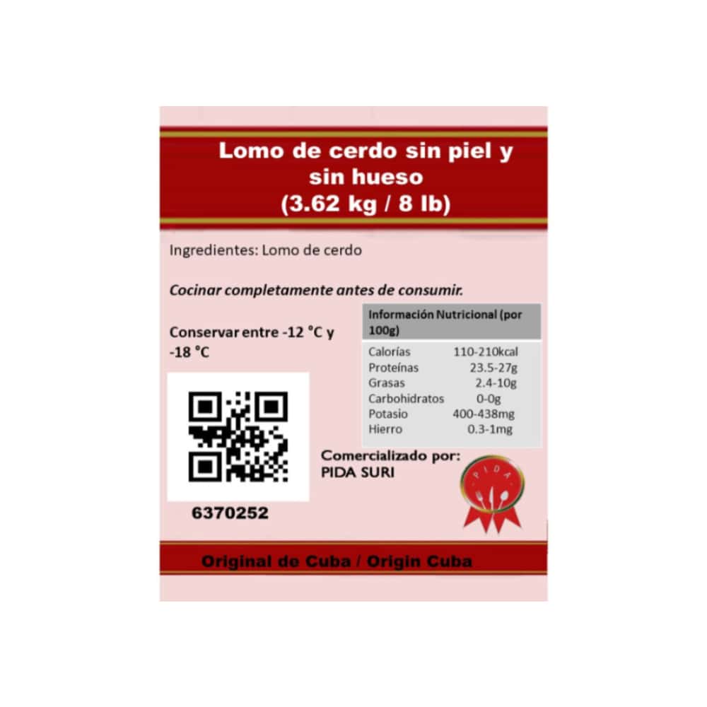 Lomo de cerdo sin piel y sin hueso Pida (3.62 kg / 8 lb) - Miniatura 4