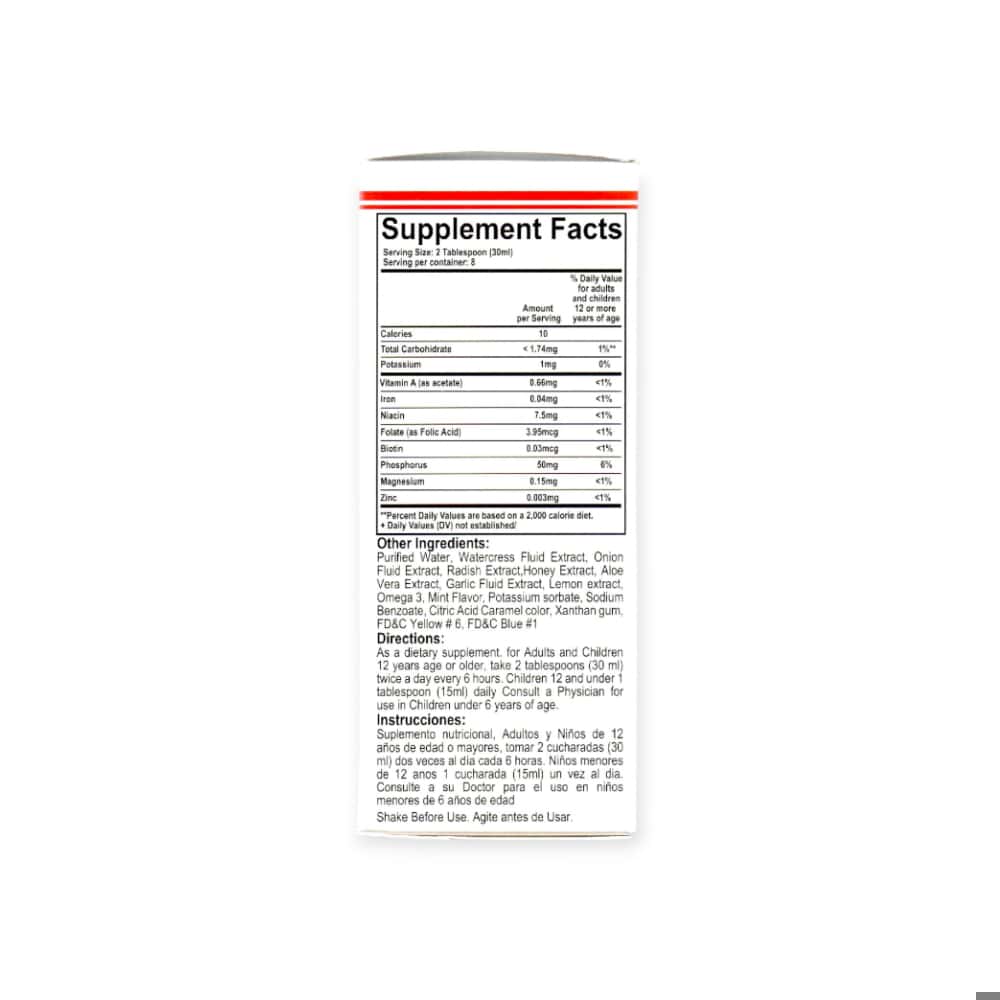 Jarabe de berro, cebolla, rábano y miel con Omega 3. Sabor a menta ELP Essential (240 ml / 8 fl. oz) - Miniatura 3