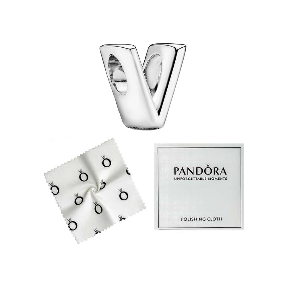 Charm de plata S925 estilo Pandora letra V - Miniatura 2