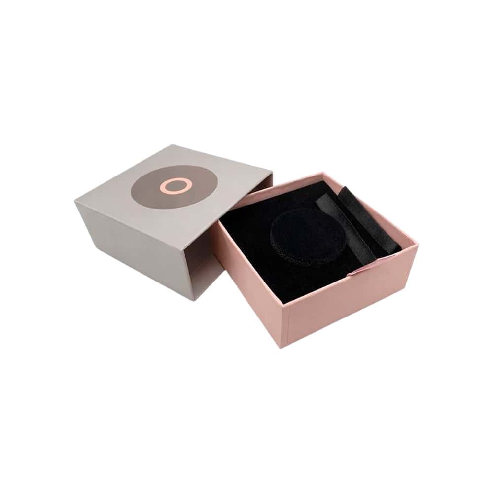 Caja mediana estilo Pandora de terciopelo rosa y gris para joyas - Miniatura 2