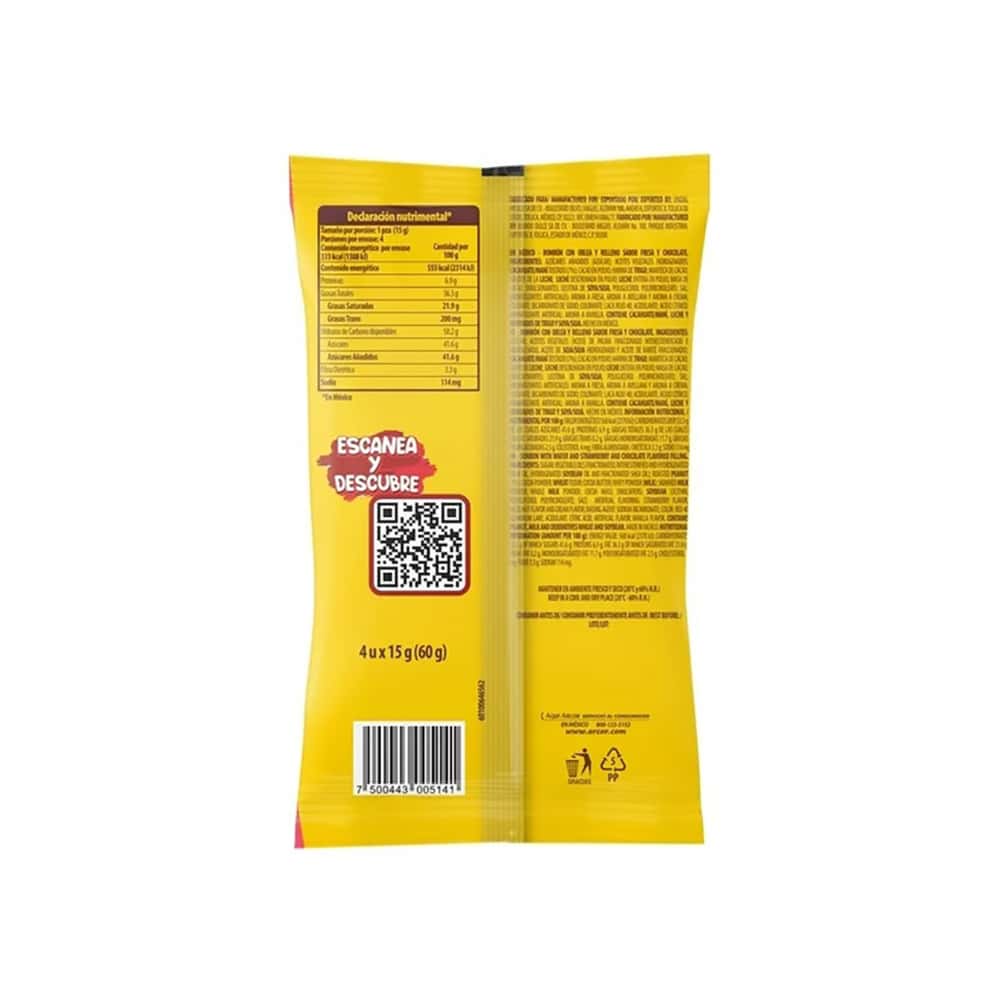 Bombón con oblea y relleno sabor fresa y chocolate Arcor (60 g / 2.12 oz) - Miniatura 4
