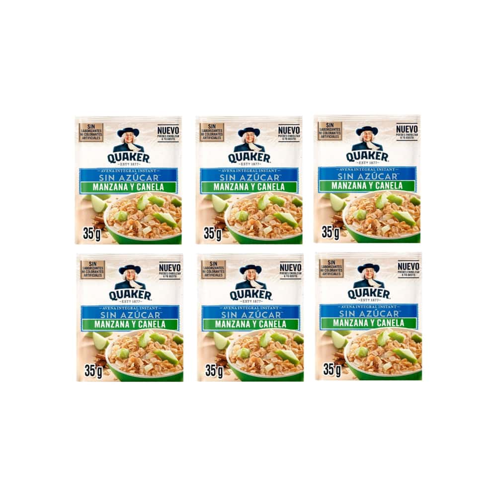 Cereal de avena integral sin azúcar sabor manzana y canela Quaker (6 x 35 g / 1.23 oz) - Miniatura 1