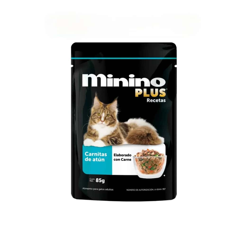 Alimento húmedo carnitas de atún para gatos adultos Minino Plus (85 g / 2.99 oz) - Miniatura 1