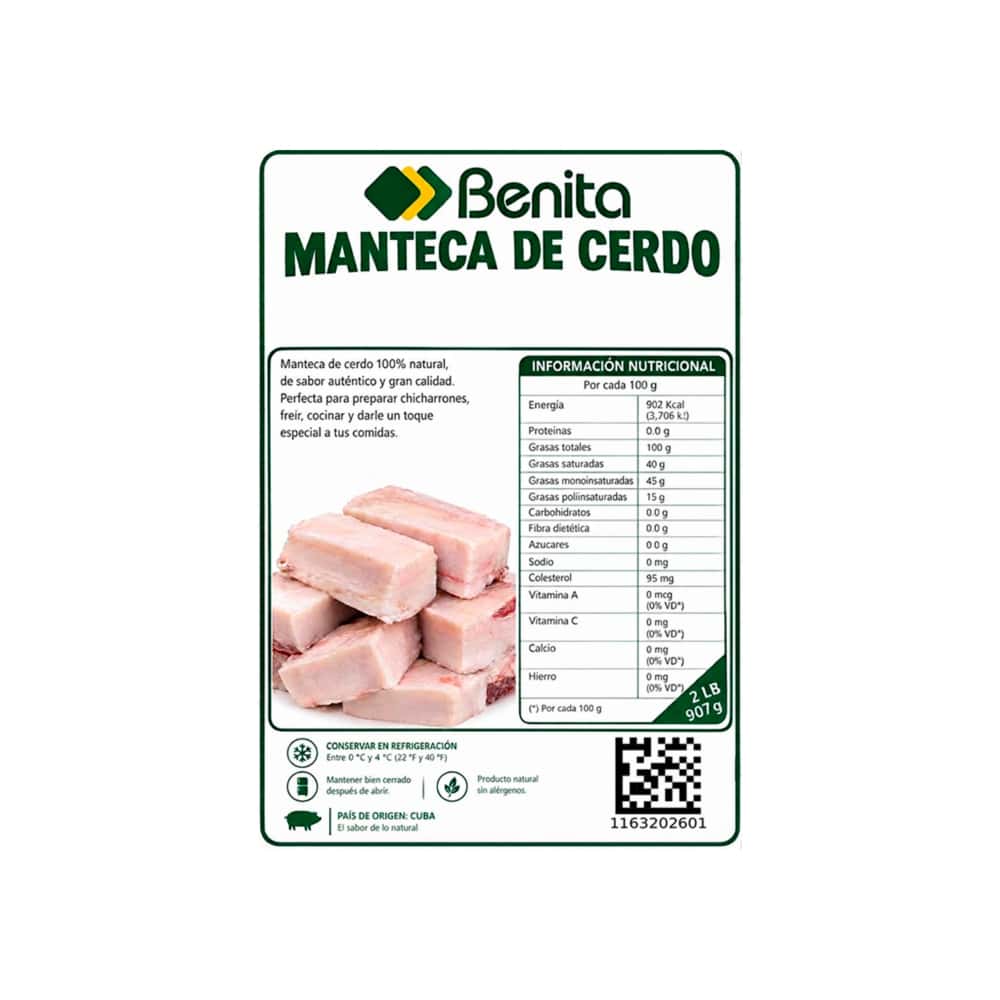 Manteca de cerdo Benita (907 g / 2 lb) - Miniatura 3