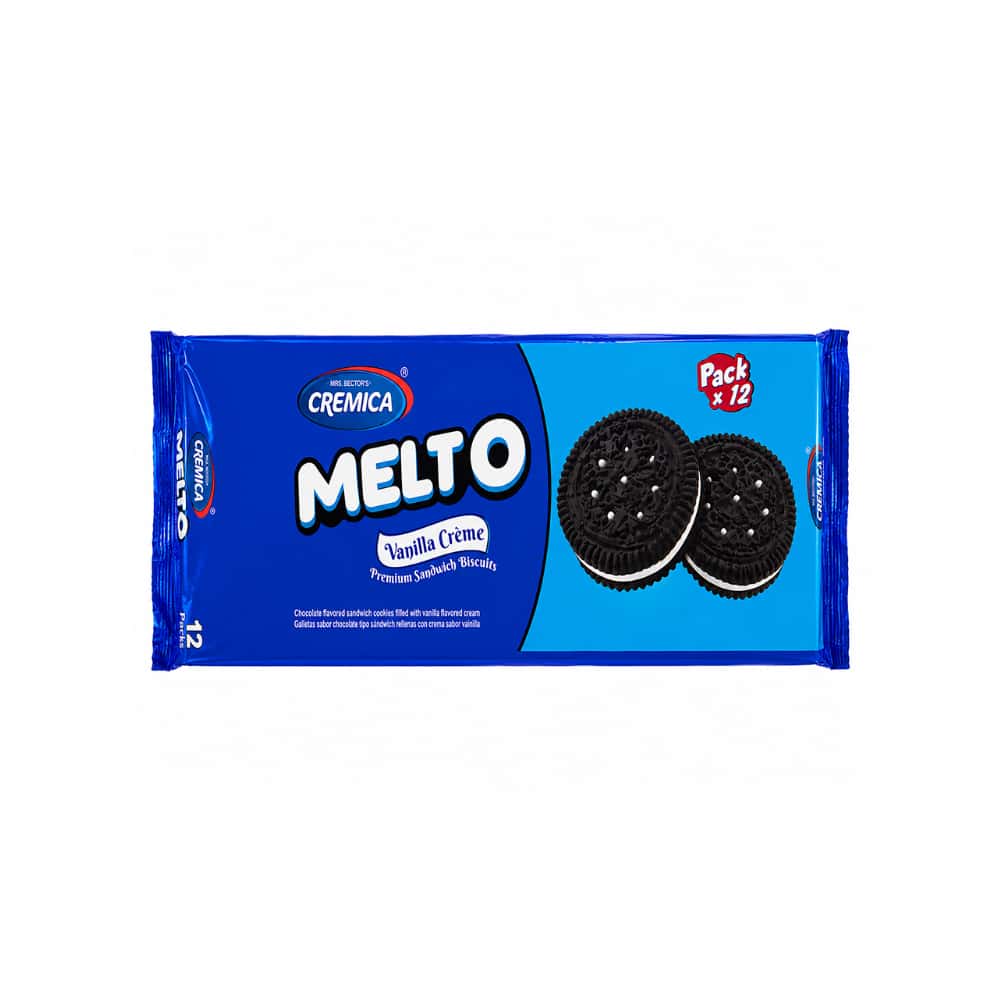Galletas sabor chocolate tipo sándwich rellenas con crema sabor vainilla Cremica Melto (12 x 45 g / 1.58 oz) - Miniatura 1