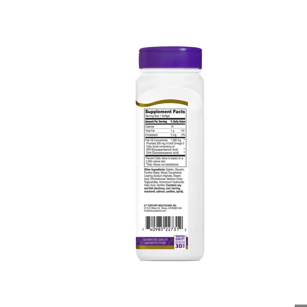 Omega 3. Aceite de pescado libre de reflujo 1000 mg 21st Century (90 cápsulas) - Miniatura 4