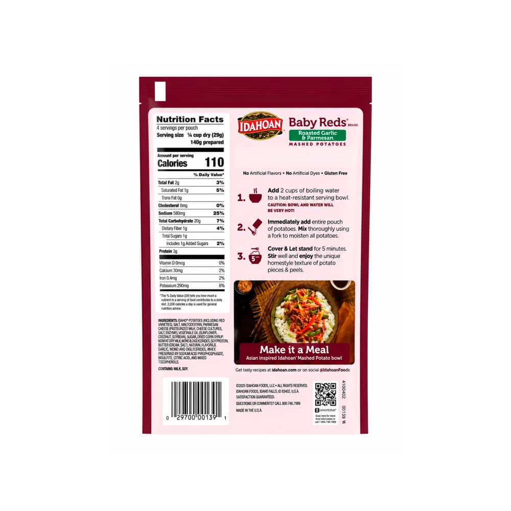 Puré instantáneo de papas con ajo asado y queso parmesano Baby Reds Idahoan (116.4 g / 4.1 oz) - Miniatura 2