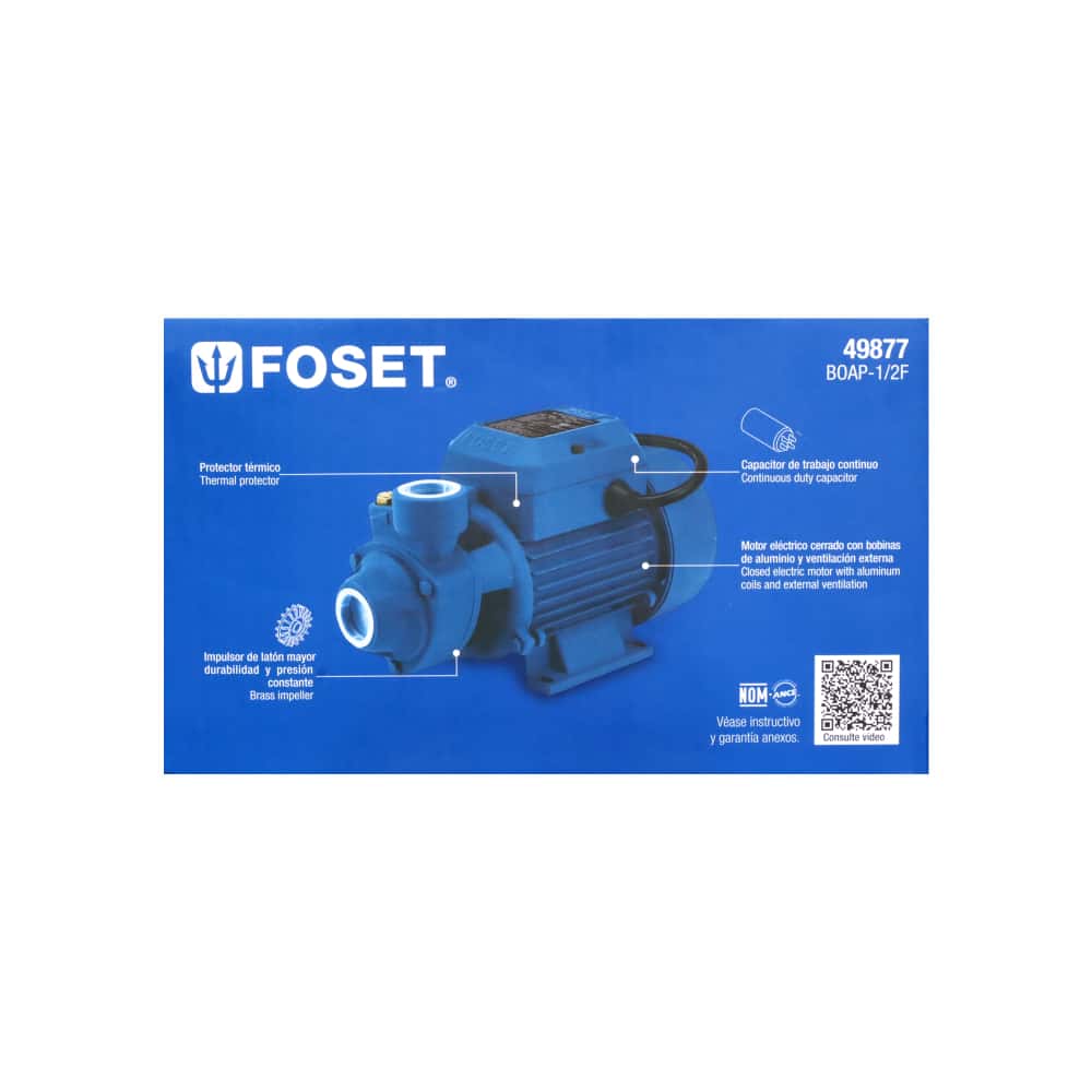 Bomba periférica para agua de 1/2 Hp Foset BOAP-1/2F - Miniatura 4