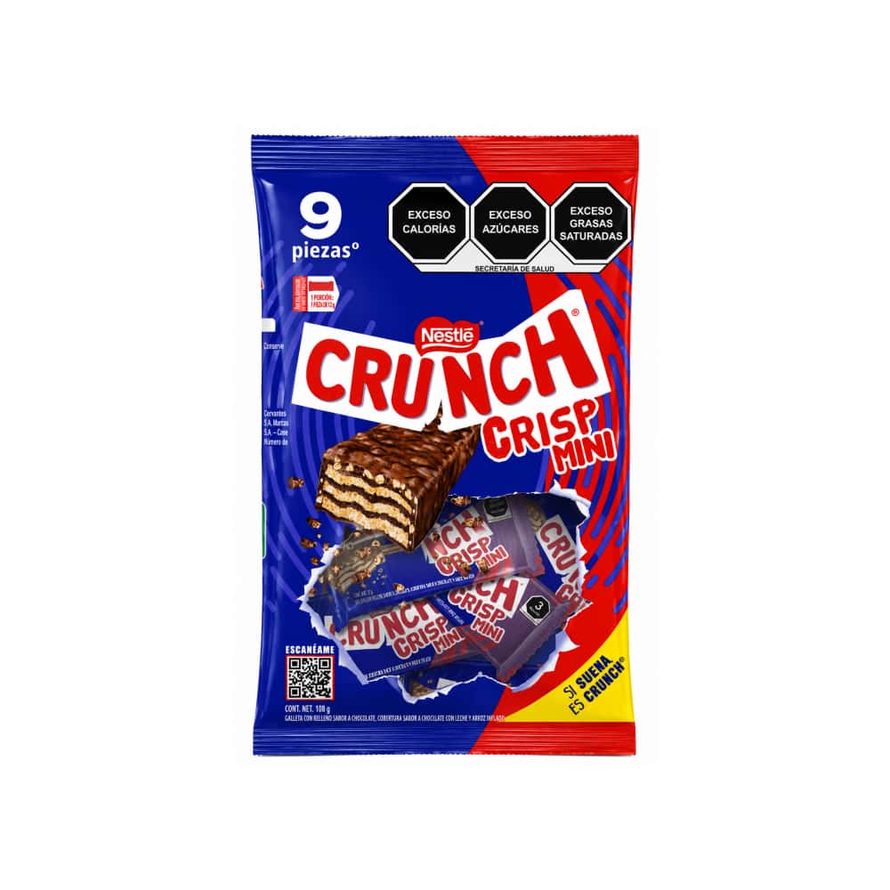 Galleta con relleno sabor a chocolate cobertura sabor chocolate con leche y arroz inflado Nestlé Crunch Crisp Mini (108 g / 3.81 oz) - Miniatura 1