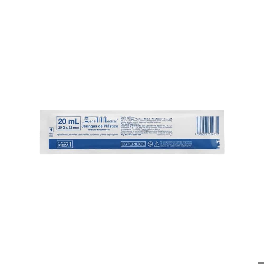 Jeringa de plástico desechable de 20 ml con aguja Sensi Medical - Miniatura 3