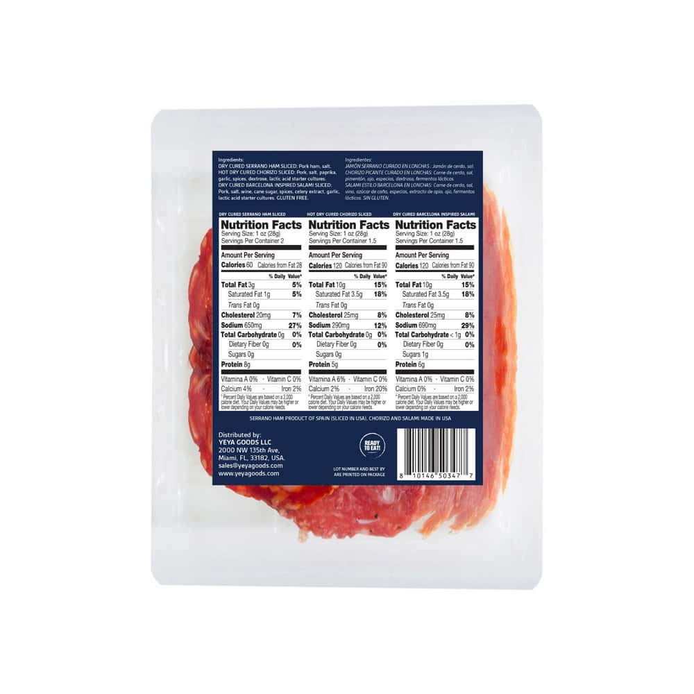 Trío de tapas con jamón serrano, chorizo y salame YEYA (2 x 142 g / 5 oz) - Miniatura 2