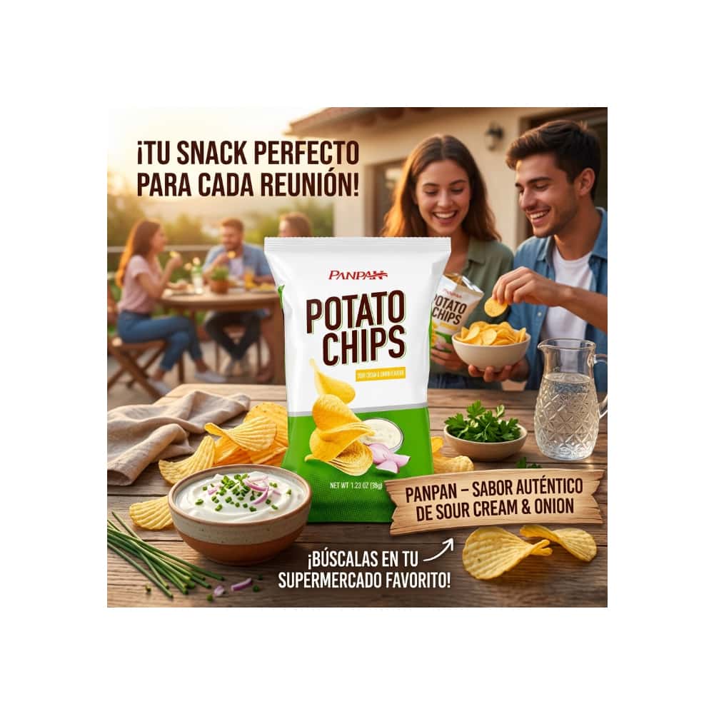 Papas fritas sabor crema agria y cebolla Panpan (35 g / 1.23 oz) - Miniatura 4