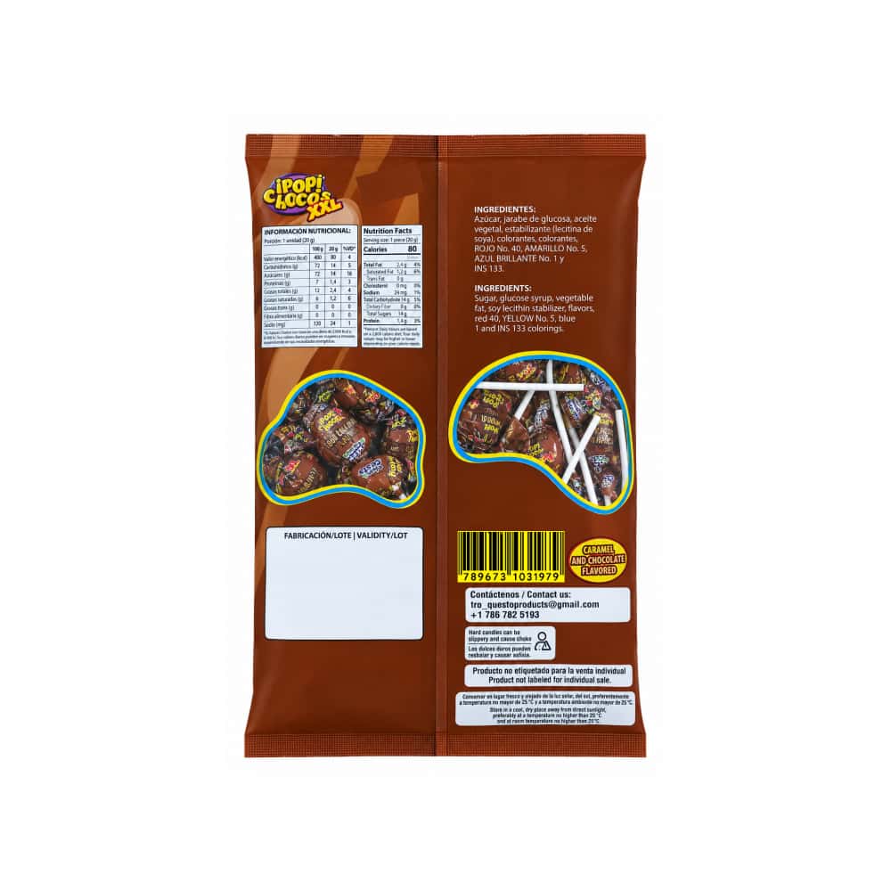 Paquete de chupa chupa XXL relleno con caramelo sabor a chocolate Tropi Gusto (1.2 kg / 2.64 lb) - Miniatura 2