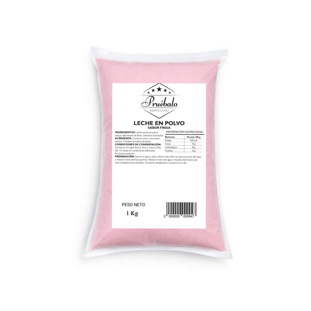 Leche en polvo sabor a fresa Pruébalo (1 kg / 2.2 lb) - Miniatura 1