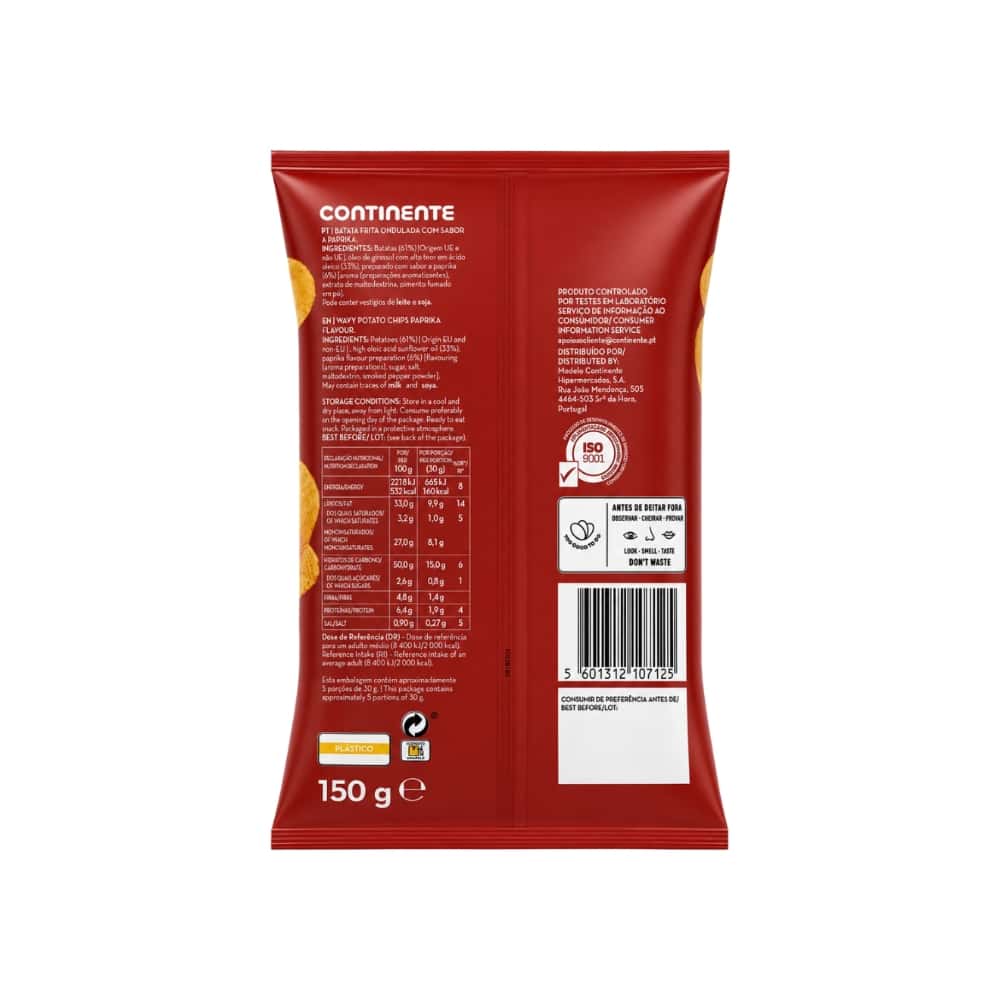 Patatas fritas onduladas sabor pimentón Continente (150 g / 5.29 oz) - Miniatura 2