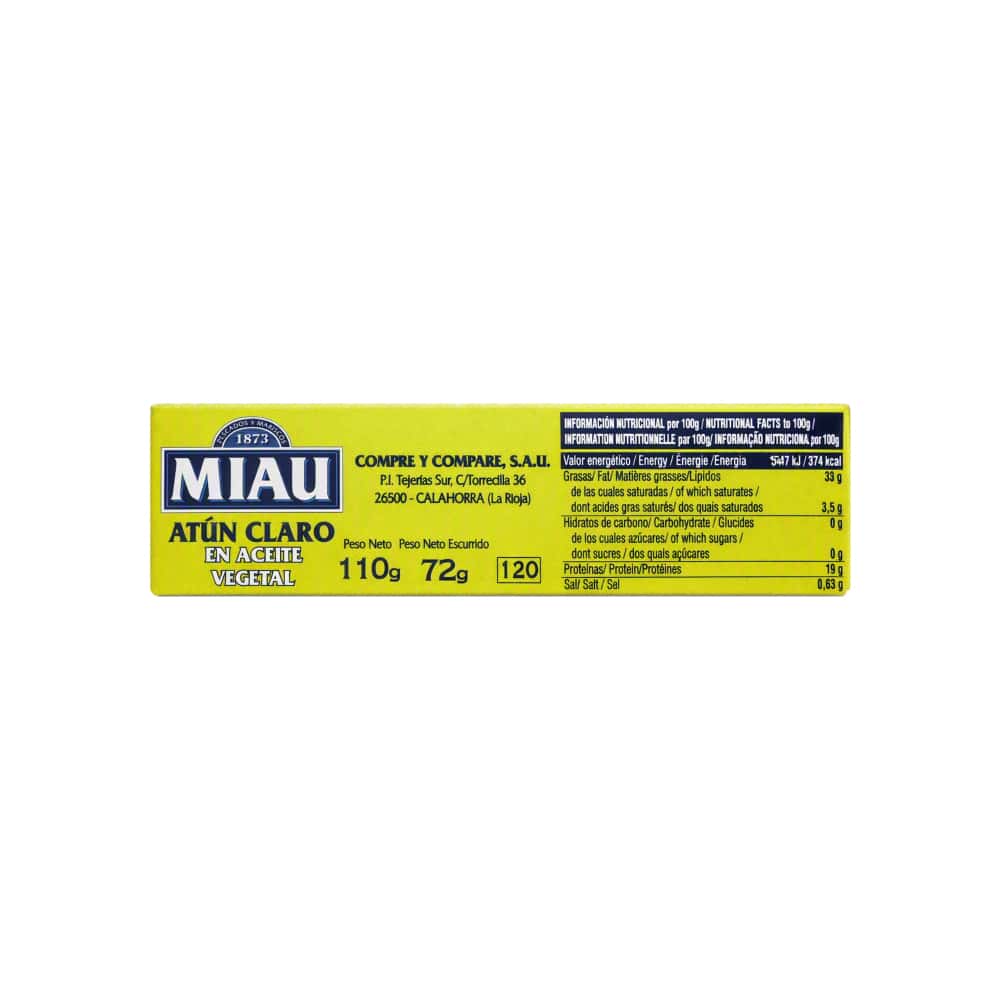 Atún claro en aceite de girasol Miau (110 g / 3.8 oz) - Miniatura 3