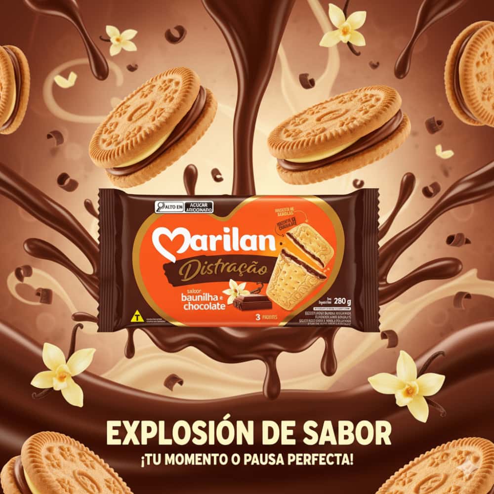 Galleta dulce sabor a vainilla rellena de galleta dulce sabor a chocolate Marilan (2 x 280 g / 9.88 az) - Miniatura 4