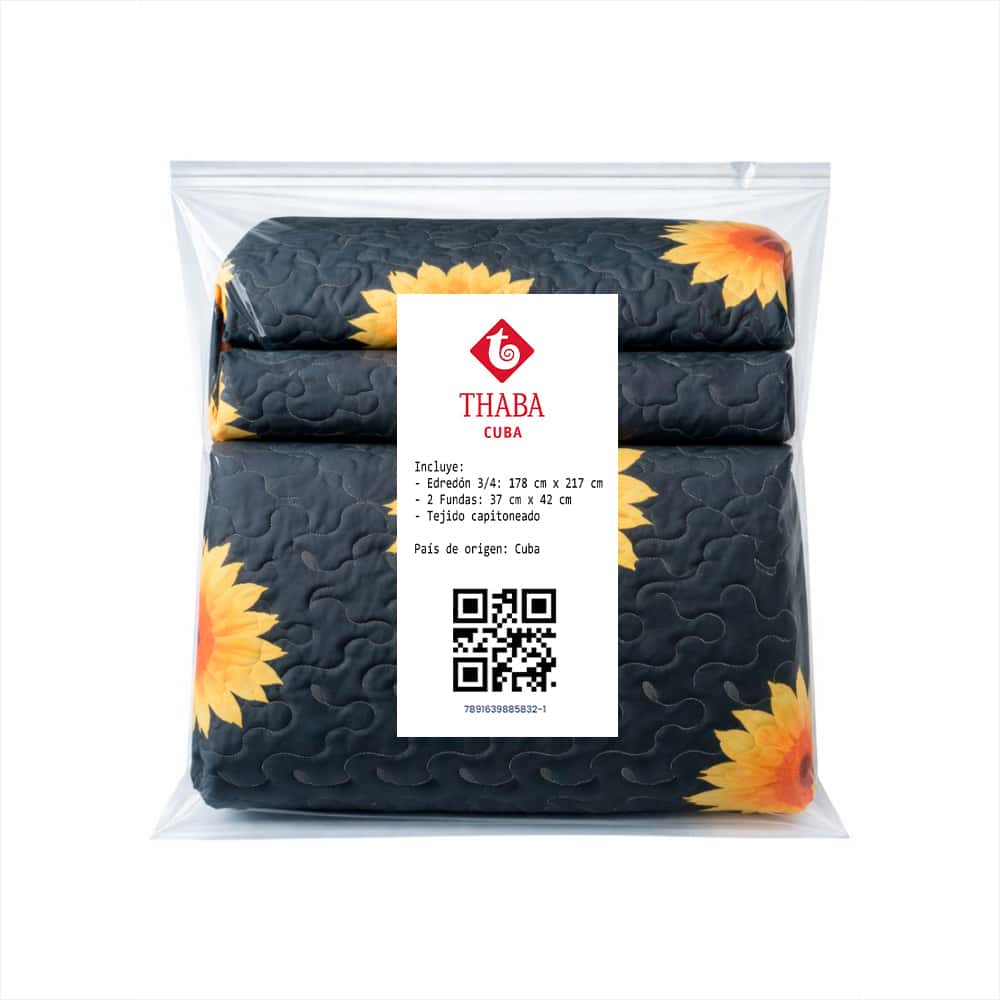 Edredón 178 cm x 217 cm con 2 fundas simples negro floreado Thaba - Miniatura 2