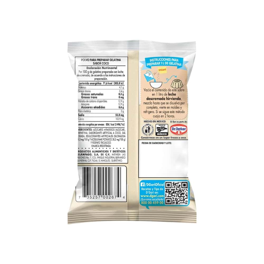Polvo para preparar gelatina con leche sabor coco D'Gari (120 g / 4.23 oz) - Miniatura 4