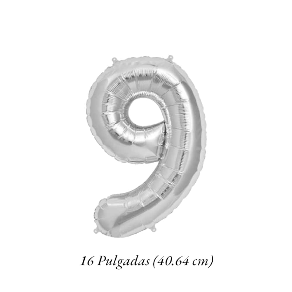 Globo plateado Número 9 Balloon (16 pulgadas) - Miniatura 2