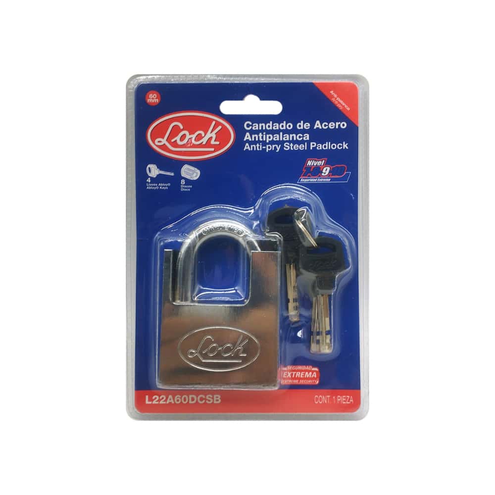 Candado de acero antipalanca doble cerrojo 60 mm con llave de disco Lock L22A60DCSB - Miniatura 2