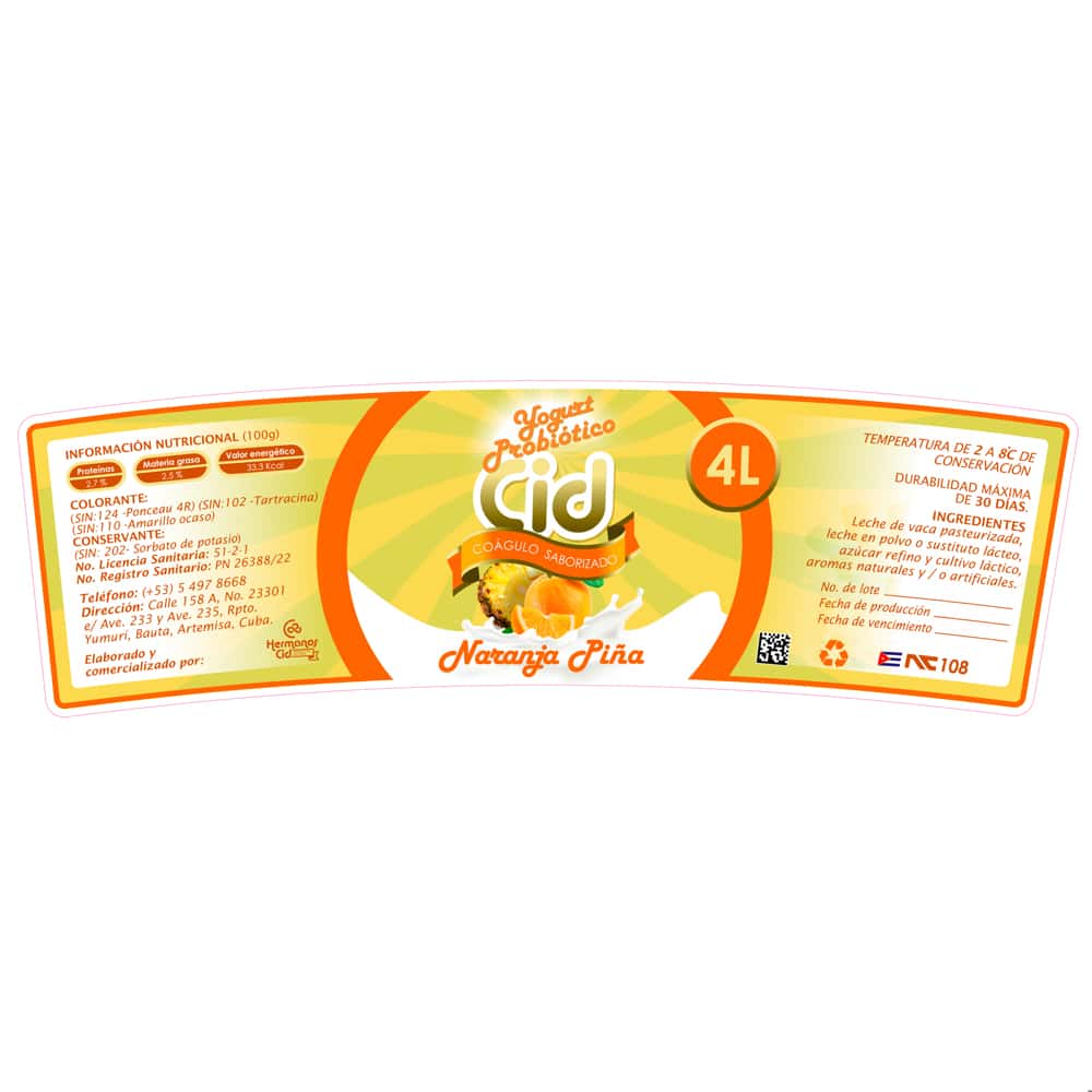 Yogurt probiótico saborizado de naranja piña Cid (4 L) - Miniatura 2