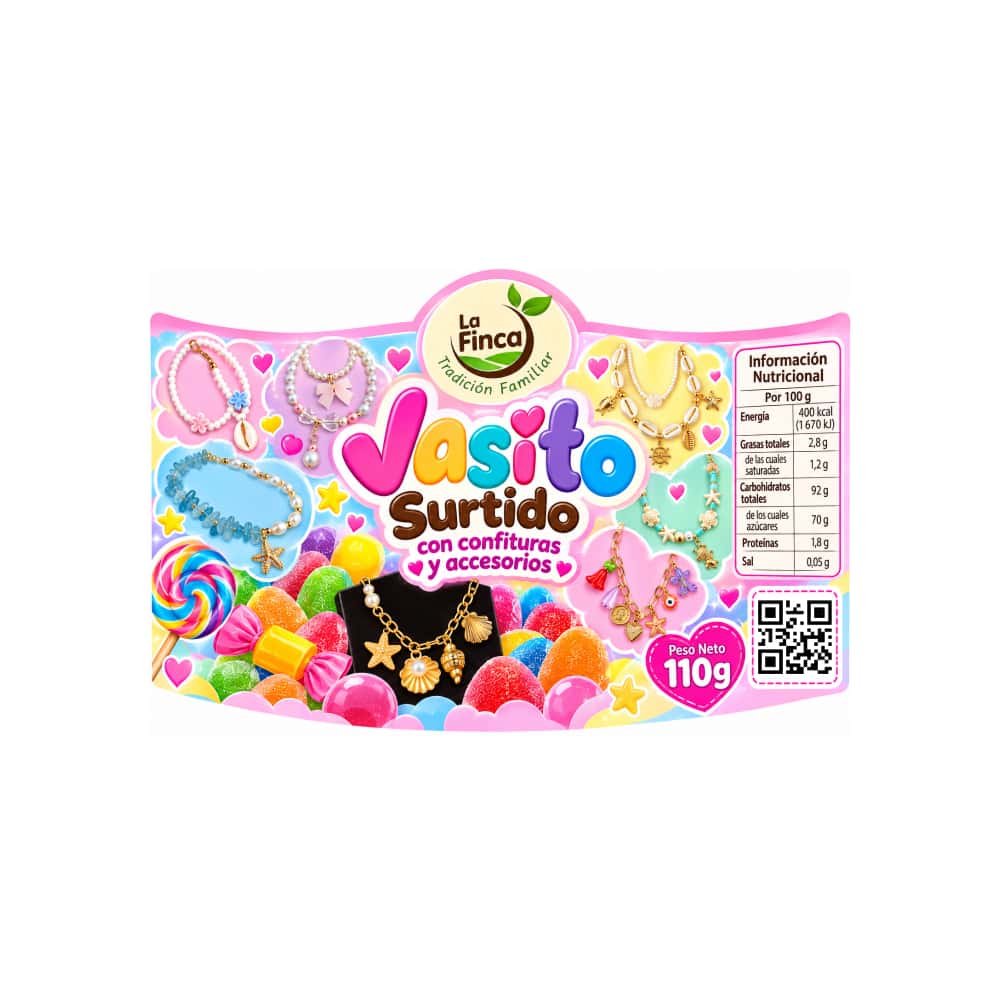 Vaso sorpresa surtido de confituras, accesorios y juguetes con dulce La Finca (110 g / 3.8 oz) - Miniatura 4