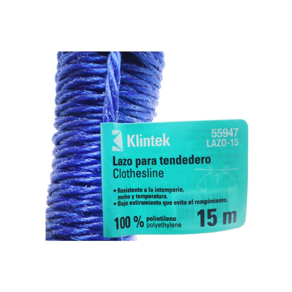 Lazo para tendedero de 15 m de largo color azul Klintek 55947 - Miniatura 5