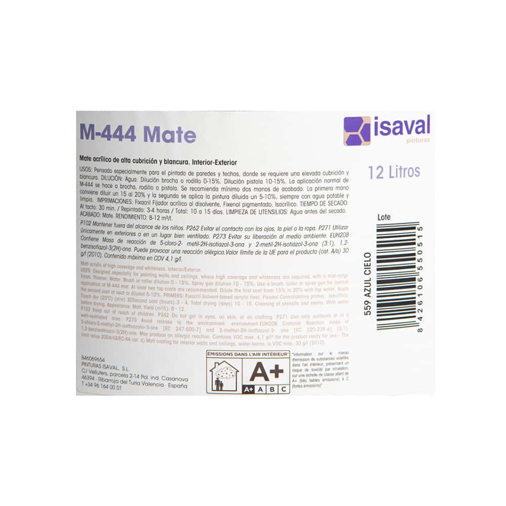 Pintura acrílica interior y exterior color azul cielo M - 444 Blancolor Isaval (12 L) - Miniatura 4