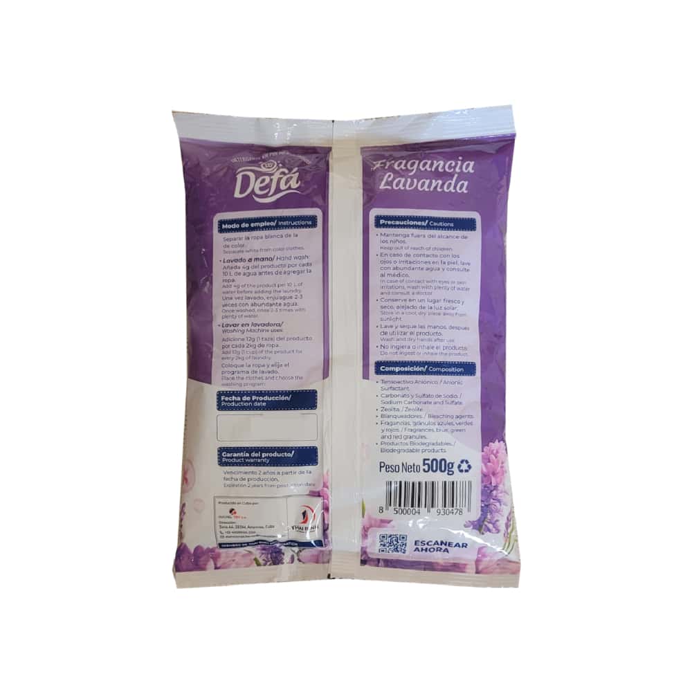 Detergente en polvo multiusos fragancia lavanda Defá (500 g / 1.1 lb) - Miniatura 2