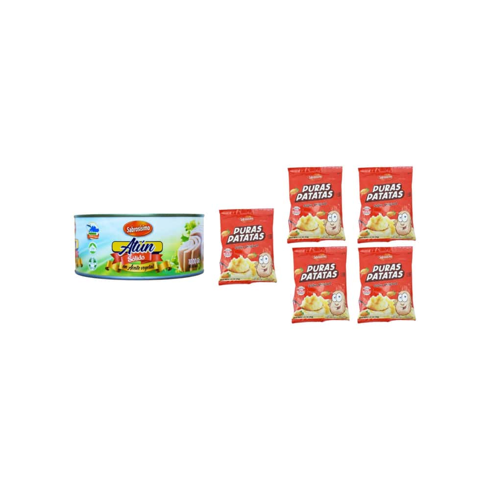 Combo Trozos de atún en aceite Sabrosísimo (1 kg /2.2 lb) + Puré de puras patatas  Sabrosísimo (5 x 40 g / 1.41 oz) - Miniatura 1