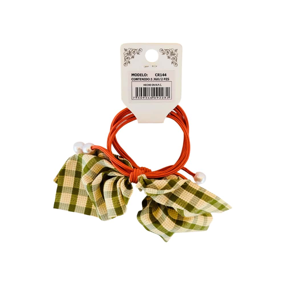 Lazos para el cabello verde olivo a cuadros Cora (2 U) - Miniatura 4