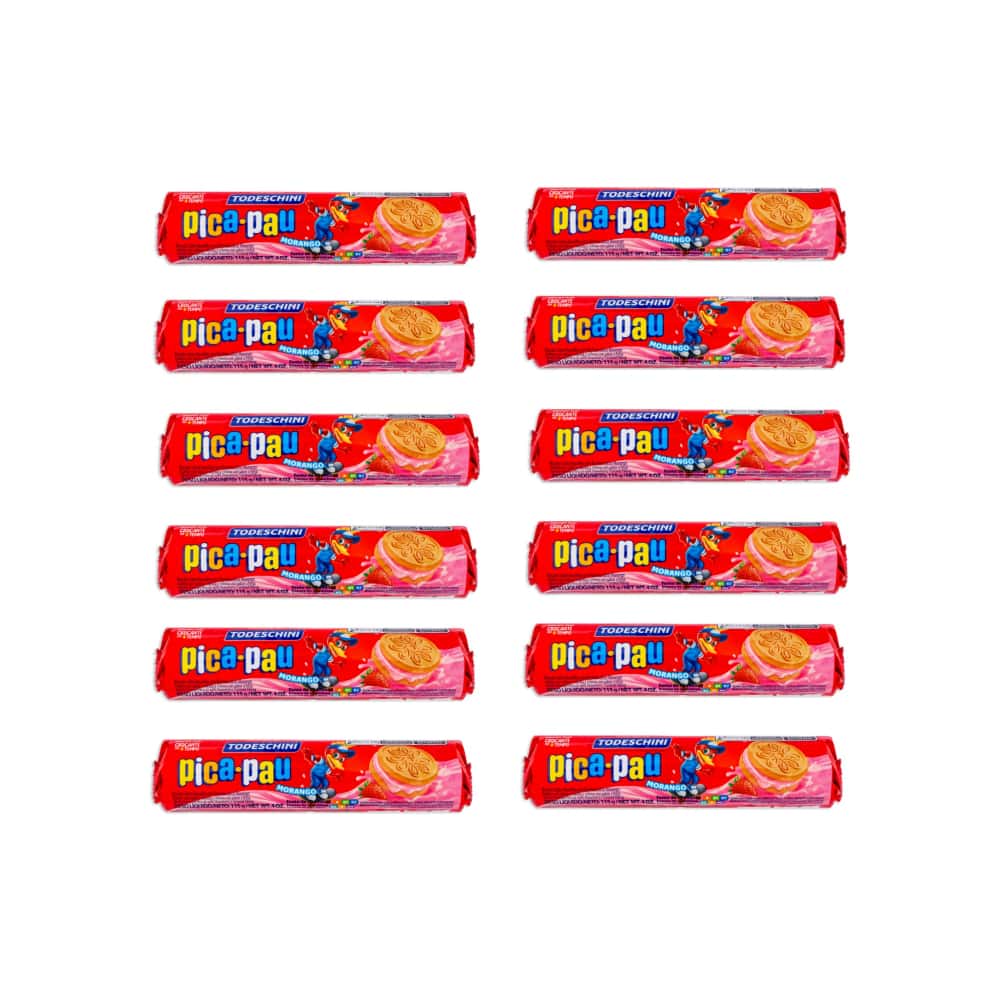 Galletas de vainilla con relleno sabor a fresa Pica Pau Todeschini (12 x 115 g / 4 oz) - Miniatura 1