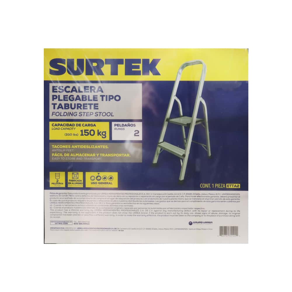 Escalera plegable de aluminio tipo taburete de 2 escalones Surtek ETTA2 - Miniatura 3