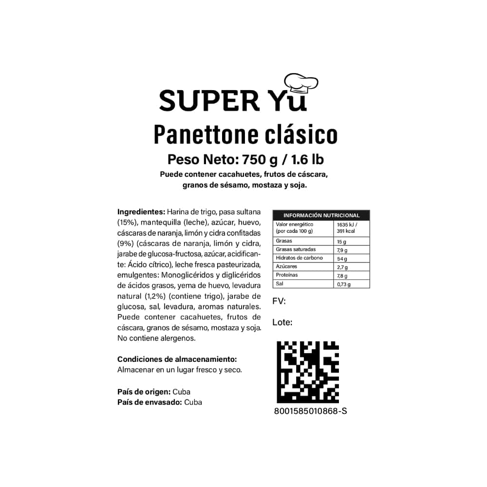 Panettone clásico Super Yu (750 g / 1.6 lb) - Miniatura 2
