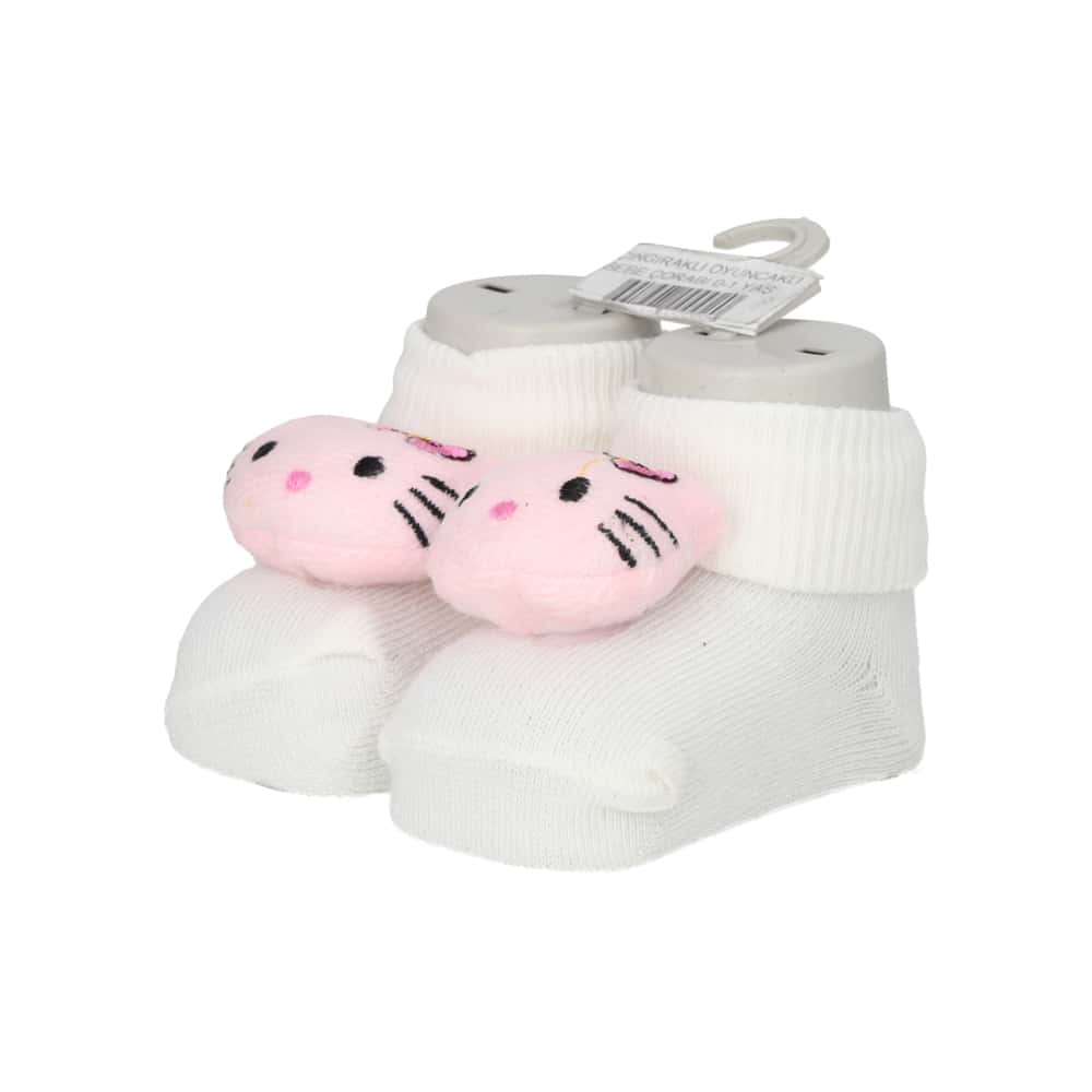 Par de calcetines de color blanco con sonajero de peluche para bebé Ayaydin Miroglio - Miniatura 6