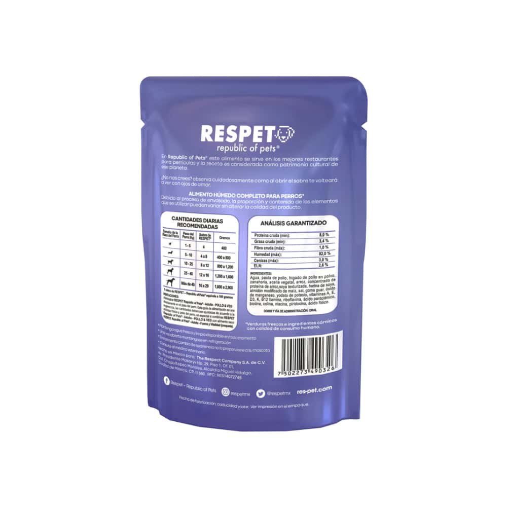 Alimento húmedo para perros adultos con pollo y vegetales Respet (100 g / 3.52 oz) - Miniatura 2