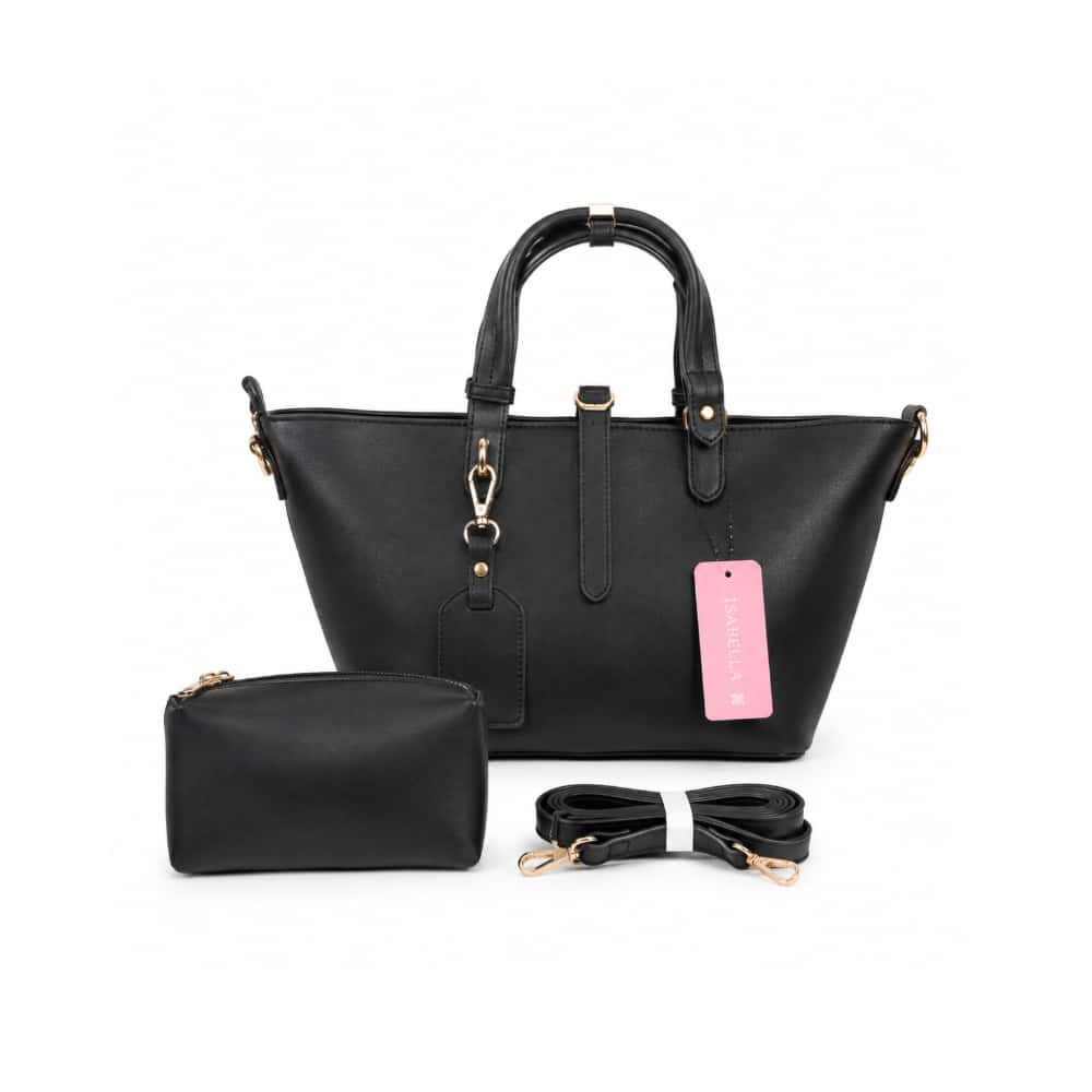 Bolso tote negro con neceser a juego y asas extraíbles Isabella - Miniatura 1