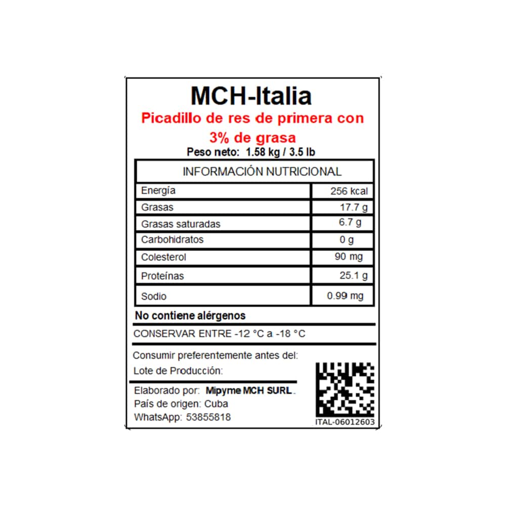 Picadillo de res de primera con 3% de grasa MCH-Italia (1.58 kg / 3.5 lb) - Miniatura 3