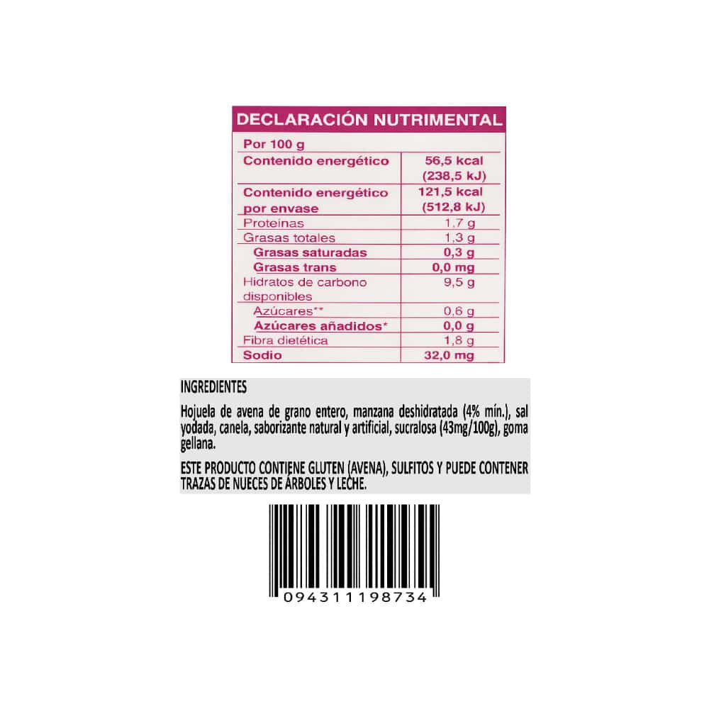 Avena integral instantánea sin azúcar sabor manzana con canela Granvita (35 g / 1.23 oz) - Miniatura 6