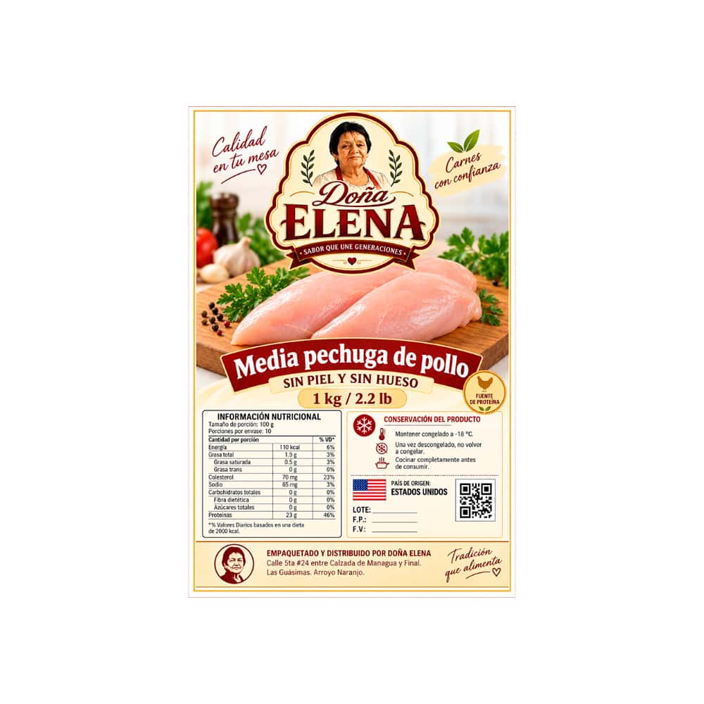 Media pechuga de pollo sin piel y sin hueso Doña Elena (1 kg / 2.2 lb) - Miniatura 2