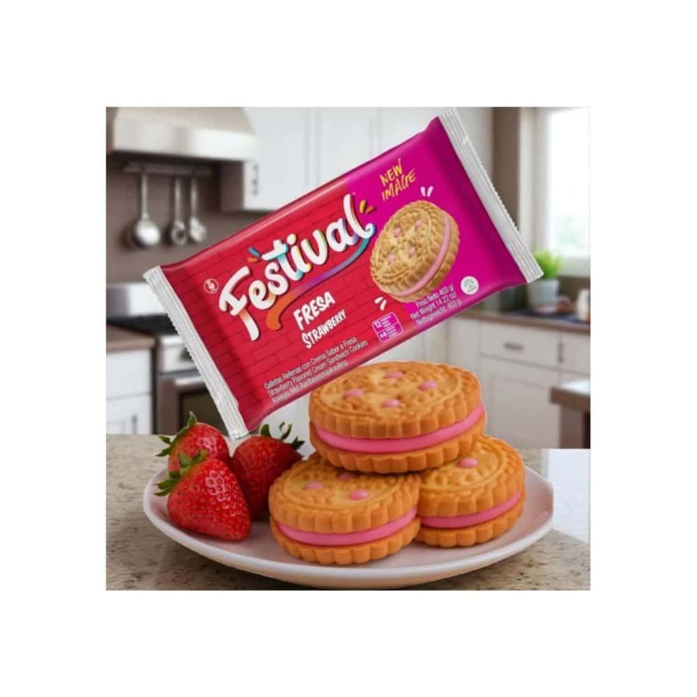 Galletas dulces rellenas con crema sabor a fresa Festival (403 g / 14.2 oz) - Miniatura 5