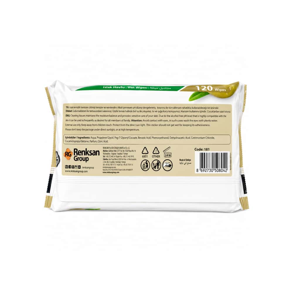 Toallitas húmedas con fragancia de oliva Belux (120 U) - Miniatura 2