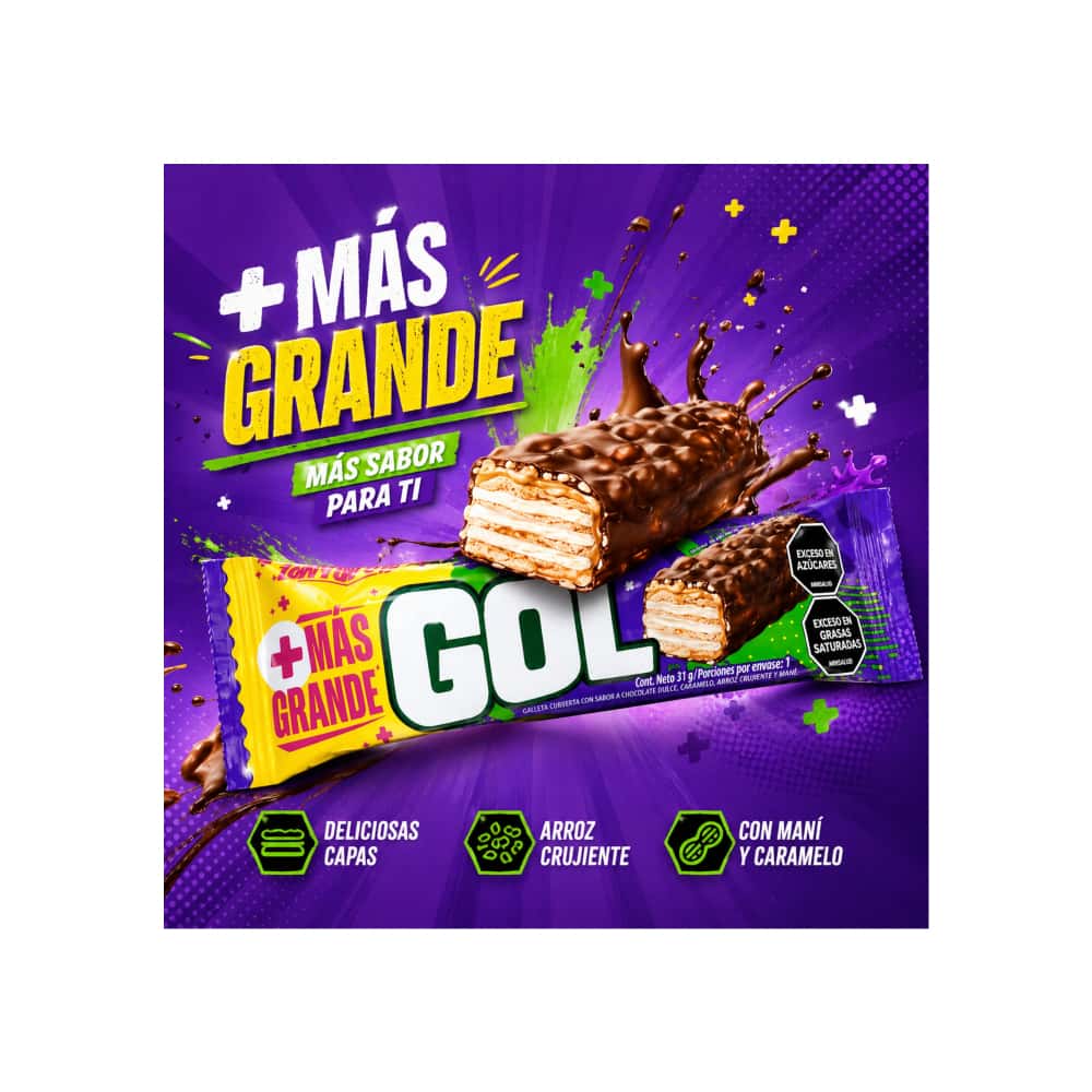 Galleta cubierta con sabor a chocolate dulce con caramelo, arroz crujiente y maní Gol (31 g / 1.09 oz) - Miniatura 5