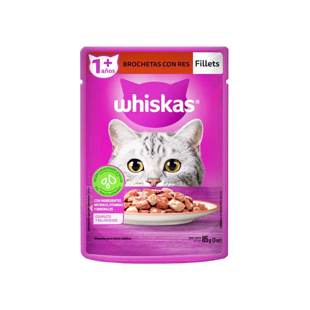 Comida para gatos adultos de brochetas con res Whiskas (85 g / 2.99 oz) - Miniatura 3
