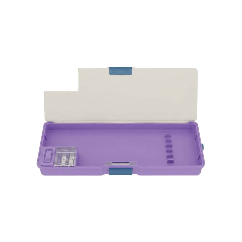 Estuche escolar para lápices de plástico con sacapuntas morado con diseño del espacio Gutza - Miniatura 2