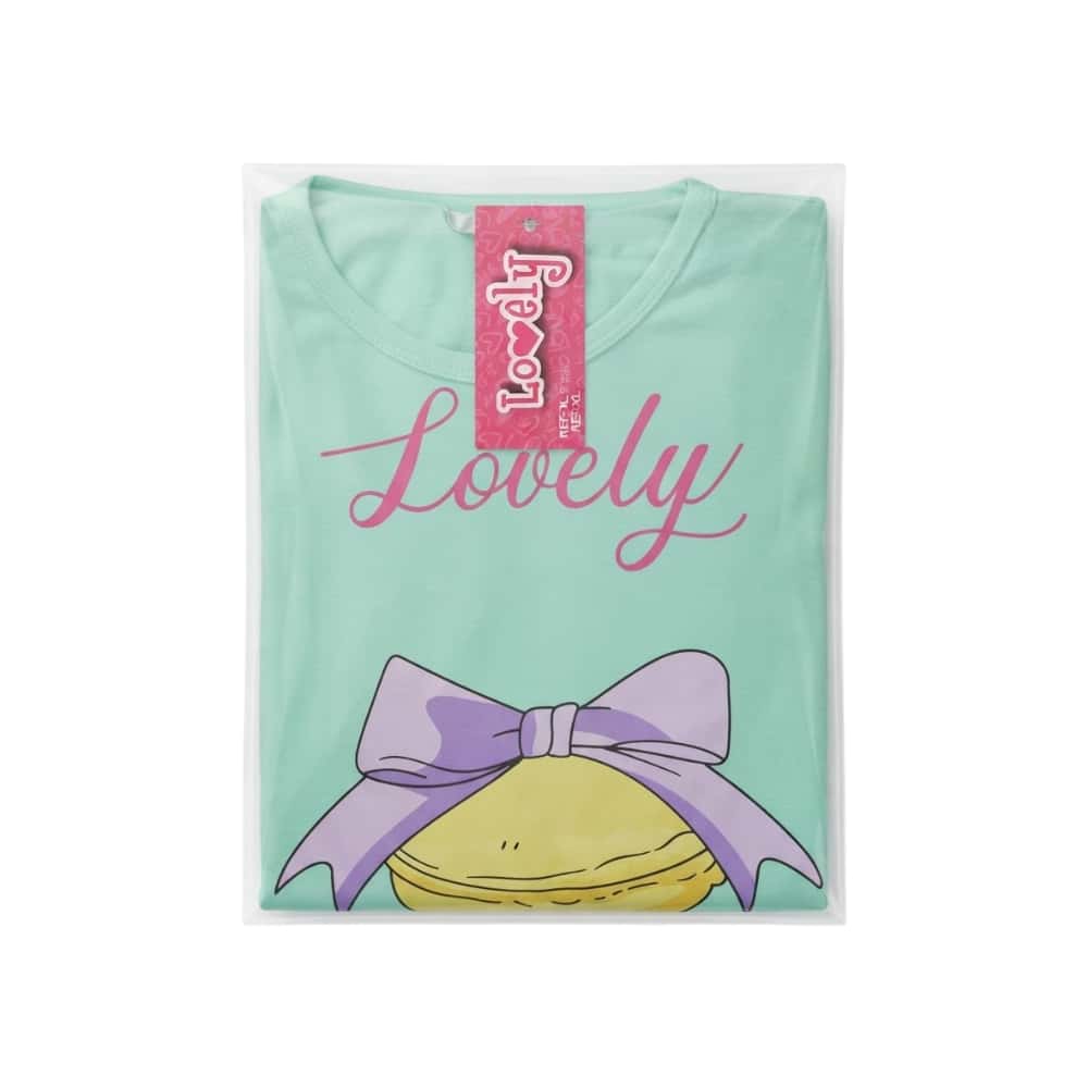 Pijama de dos piezas femenino color verde con diseño central macarons Lovely (Talla S) - Miniatura 2